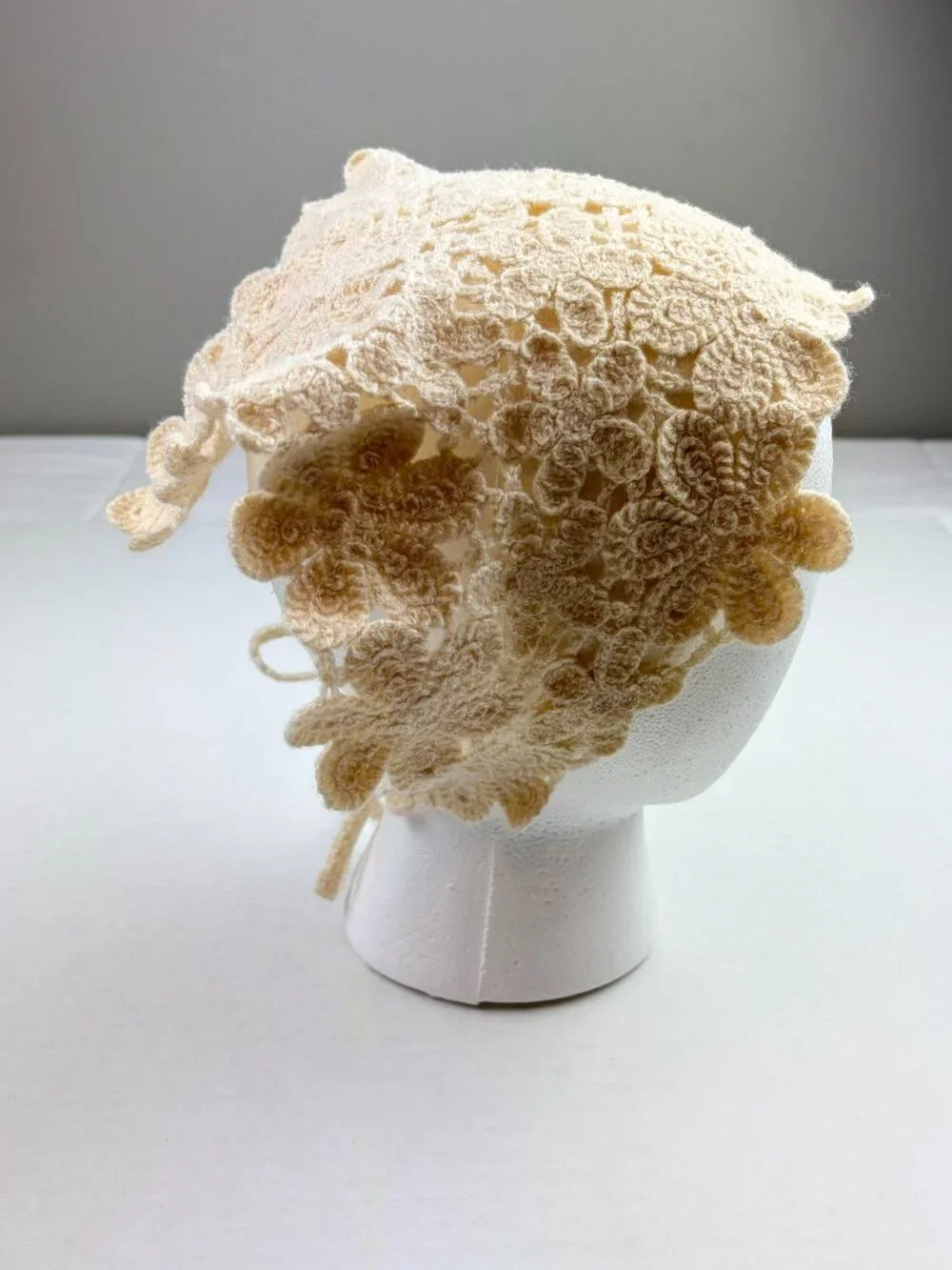 Cream Floral Crochet Bandana Headscarf Bohemian Festival Summer OSFA